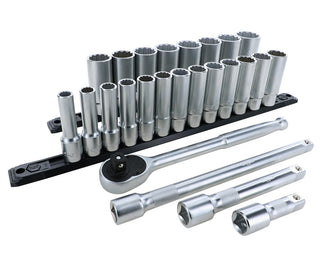 Wiha Tools 33893 25 Piece 1/2" Drive Deep Socket Set - Metric