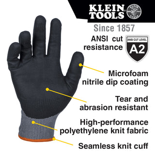 Klein Tools Knit Dipped Gloves, Cut Level A2, Touchscreen, 2-Pair