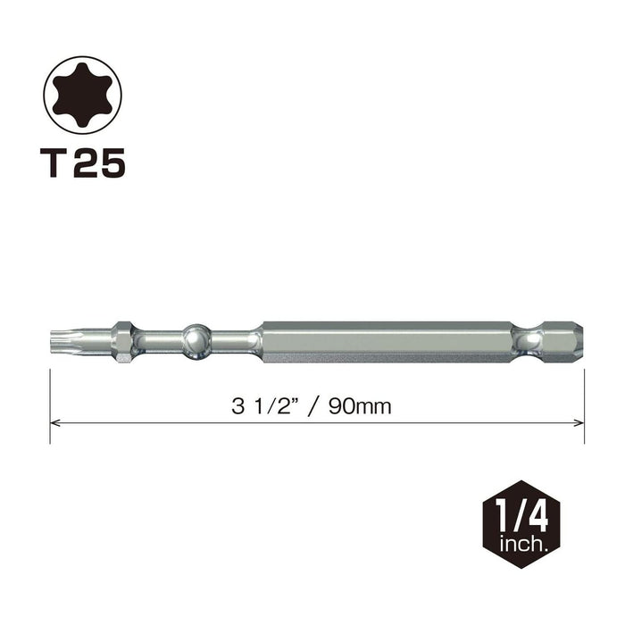 Vessel Tools IBTX2590P10K Impact Ball Torsion Bits T25 x 90, 10 Pack