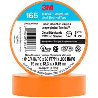 3M Temflex Vinyl Electrical Tape 165, Orange, 3/4 in x 60 ft, 6 mil, 10 Pack