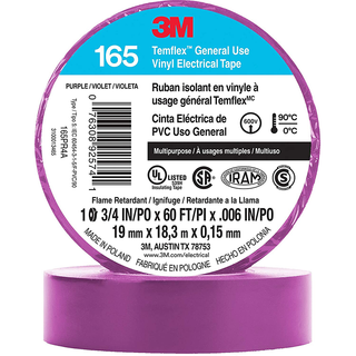 3M Temflex Vinyl Electrical Tape 165, Purple, 3/4 in x 60 ft, 6 mil, 10 Pack