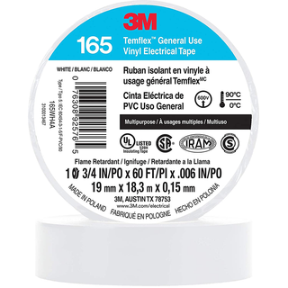 3M Temflex Vinyl Electrical Tape 165, White, 3/4 in x 60 ft, 6 mil, 10 Pack