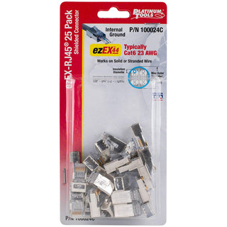 Platinum Tools 100024C ezEX44 -Shielded CAT6 Connector, Internal Ground - Pack of 25