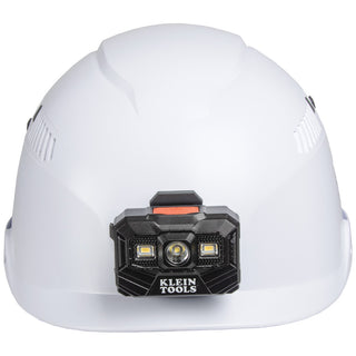 Klein Tools 60150 Safety Helmet, Vented-Class C, with Rechargeable Headlamp, White