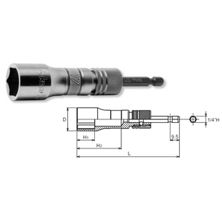 Koken BD042E-17 Long Socket 17mm 6 Point 111mm Exchangeable Drive shank1/4 Hex Drive