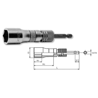 Ko-Ken BD042E-19 Long Socket 19mm 6 Point 111mm Exchangeable Drive shank1/4 Hex Drive