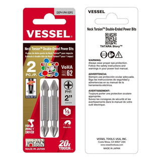 Vessel Tools DEPH1PH150P2 Neck Torsion Double-Ended Power Bits, PH1 x PH1 x 50 mm, 2 Pc.