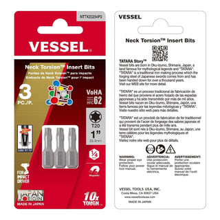 Vessel Tools NTTX20254P3 Neck Torsion Power Bits, T20 x 25.4 mm, 3 Pc.