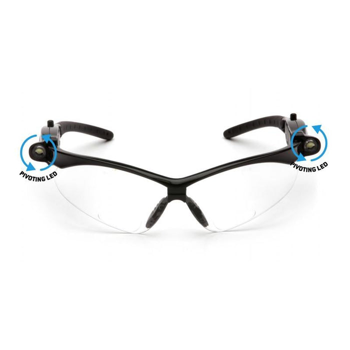 Pyramex SB6310STPLEDR20 PMXTREME Readers - Black Frame/Clear Anti-Fog +2.0 Lens with LED Temples Safety Glasses