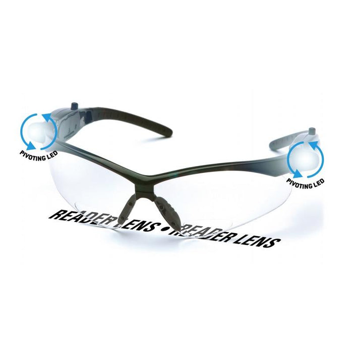 Pyramex SB6310STPLEDR15 PMXTREME Readers - Black Frame/Clear Anti-Fog +1.5 Lens with LED Temples Safety Glasses