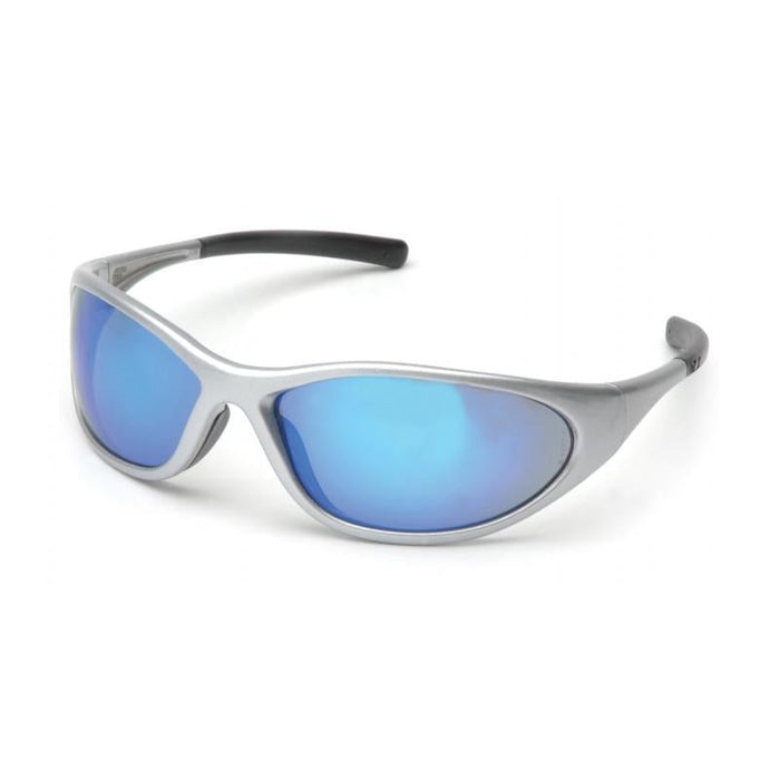 Pyramex SS3365E  Zone II - Silver Frame/Ice Blue Mirror Lens - Straight back, Rubber Coated Temple Tips