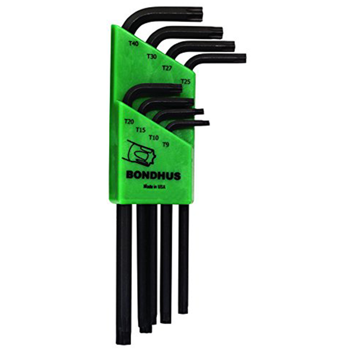 Bondhus 32434 Set of 8 Tamper Resistant Star L-wrenches, Long Length, Sizes TR9-TR40