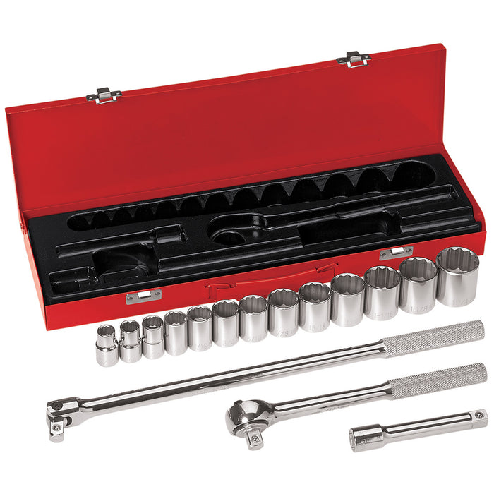 Klein Tools 65512 1/2" Drive Socket Wrench Set, Red, 16 Piece