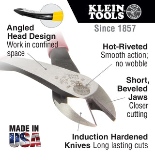 Klein Tools J2000-48 Pliers, Heavy-Duty Diagonal-Cutters Angled, 8-Inch