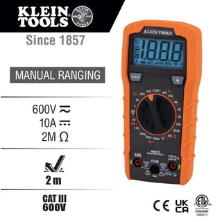 Klein Tools MM325 Multimeter, Digital Manual-Ranging 600V AC/DC Voltage Tester, Tests Batteries, Current, Resistance, Diodes, and Continuity