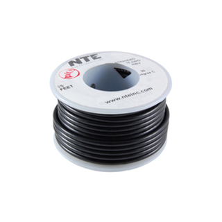 NTE Electronics WH610-00-25 Stranded 10 Gauge Black Hook Up Wire, 25ft.